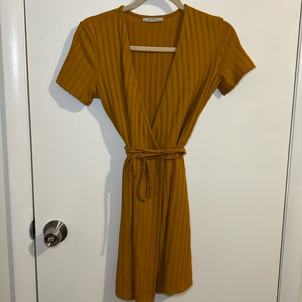 Zara Trafaluc Mustard Yellow Wrap Dress, Size Small